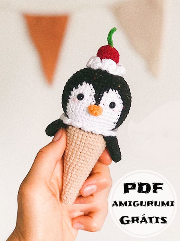 PDF Crochê de Sorvete de Pinguim Receita de Amigurumi Grátis