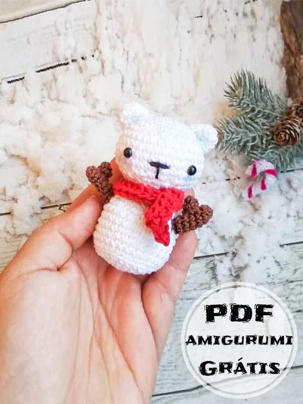 Boneco de Neve Urso PDF Crochê Receita de Amigurumi Grátis
