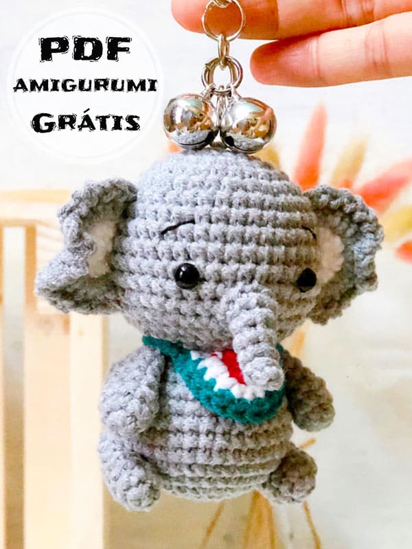 Chaveiro Elefante Amigurumi Receita de PDF Grátis 
